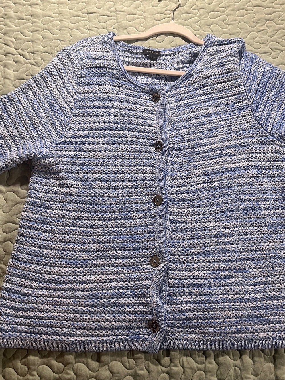 J.Jill Light Blue Striped Knit Cardigan Sweater